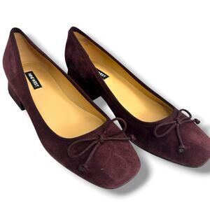 NEW Nine West Dark Red Suede Low Heels Size 8.5 Suedette Maroon Slip On Pumps